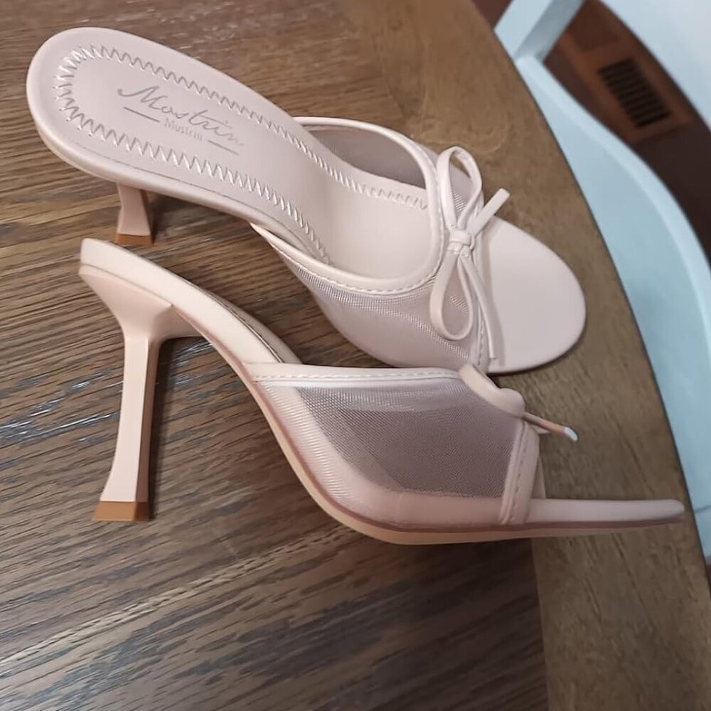 Women's Nude Round Toe Heels With Bow Vintage Mules Sexy Slip on Stiletto